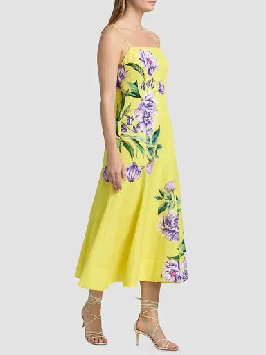 Hemant & Nandita Women's Floral Linen-Cotton A-Line Midi-Dress - Yellow - Size XS | Thumbnail 2