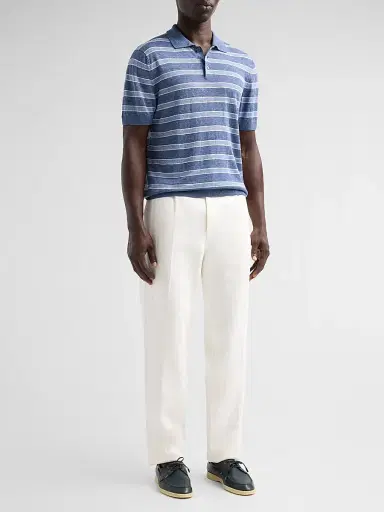 Saks Fifth Avenue Men's COLLECTION Linen Striped Polo Shirt - Navy - Size XXL | Thumbnail 2 Saks Fifth Avenue Men's COLLECTION Linen Striped Polo Shirt - Navy - Size XXL | Thumbnail 2