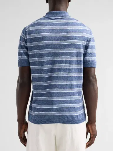 Saks Fifth Avenue Men's COLLECTION Linen Striped Polo Shirt - Navy - Size XXL | Thumbnail 3 Saks Fifth Avenue Men's COLLECTION Linen Striped Polo Shirt - Navy - Size XXL | Thumbnail 3