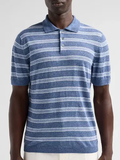 Saks Fifth Avenue Men's COLLECTION Linen Striped Polo Shirt - Navy - Size XXL | Thumbnail 5 Saks Fifth Avenue Men's COLLECTION Linen Striped Polo Shirt - Navy - Size XXL | Thumbnail 5