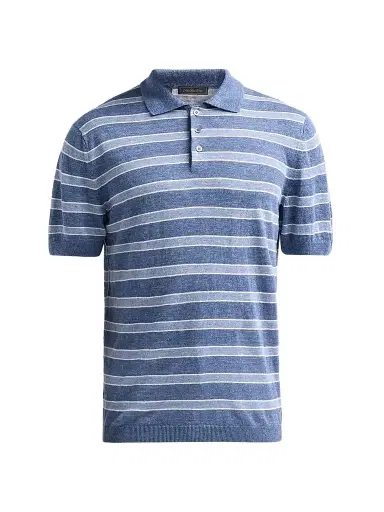 Saks Fifth Avenue Men's COLLECTION Linen Striped Polo Shirt - Navy - Size XXL | Thumbnail 1 Saks Fifth Avenue Men's COLLECTION Linen Striped Polo Shirt - Navy - Size XXL | Thumbnail 1