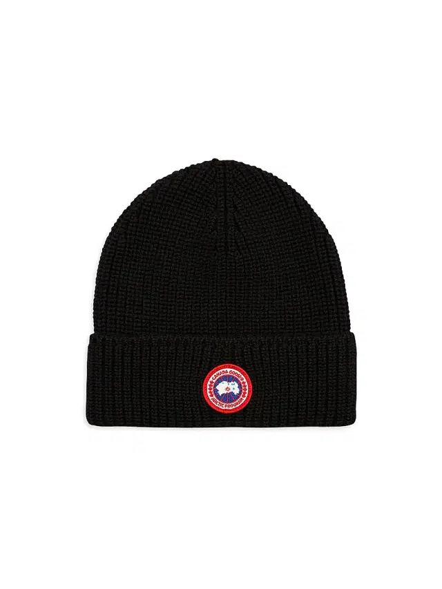 Men's Arctic Logo Patch Wool Beanie - Black