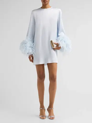 Lapointe Women's Satin Feather-Cuff Shift Mini Dress - Cloud - Size XL | Thumbnail 2
