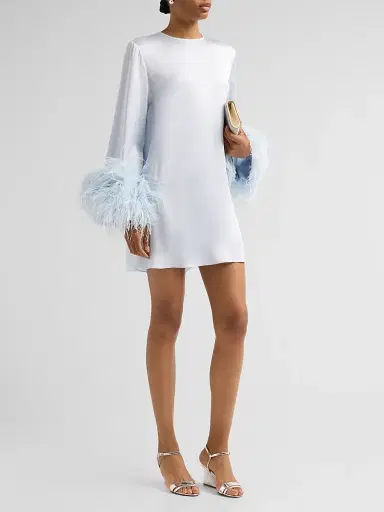 Lapointe Women's Satin Feather-Cuff Shift Mini Dress - Cloud - Size XL | Thumbnail 4