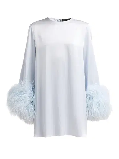 Lapointe Women's Satin Feather-Cuff Shift Mini Dress - Cloud - Size XL | Thumbnail 1