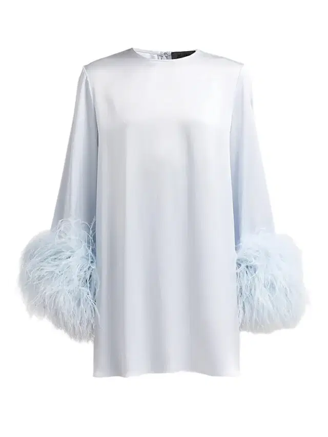 LaPointe Women's Satin Feather-Cuff Shift Mini Dress - Cloud