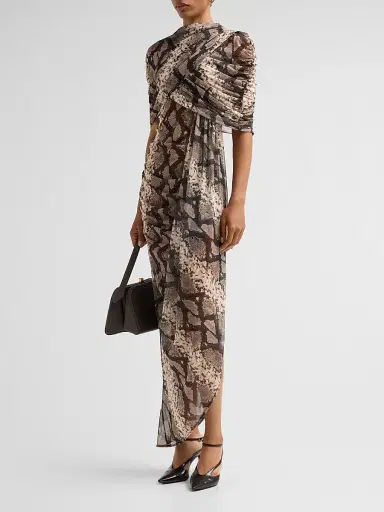 Lapointe Women's Snakeskin Print Draped Maxi Dress - Python Print - Size XL | Thumbnail 4