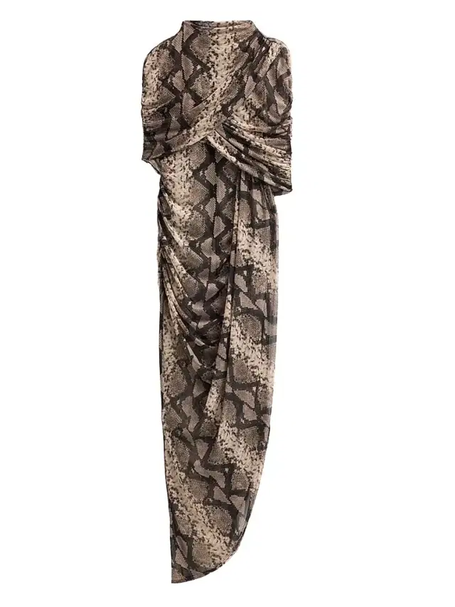 Women's Snakeskin Print Draped Maxi Dress - Python Print