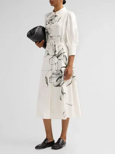 Jason Wu Collection Women's Shadow Floral Silk Twill Shirtdress - Chalk Hunter Green Multi - Size 12 | Thumbnail 4