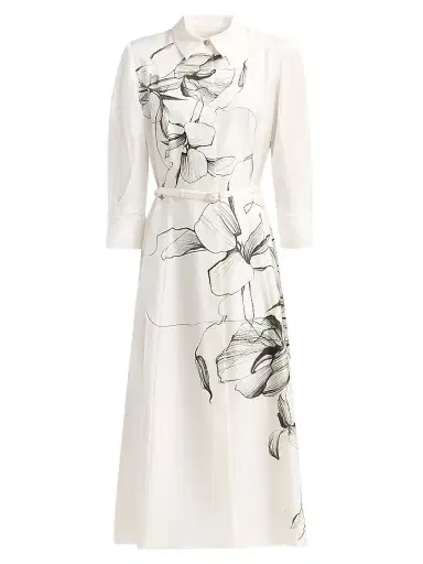 Jason Wu Collection Women's Shadow Floral Silk Twill Shirtdress - Chalk Hunter Green Multi - Size 12 | Thumbnail 1