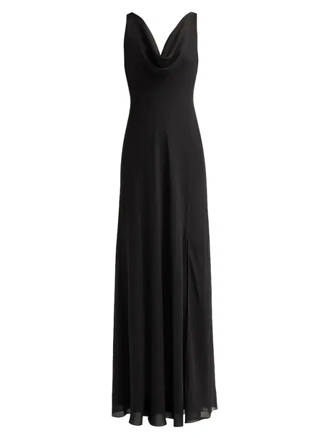 Women's Plunging Crepe Chiffon Bias Gown - Black