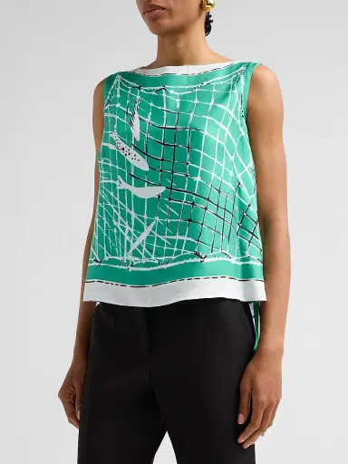 Altuzarra Women's Siggi Silk Fish Net Print Top - Turf Fishnet - Size 12 | Thumbnail 4
