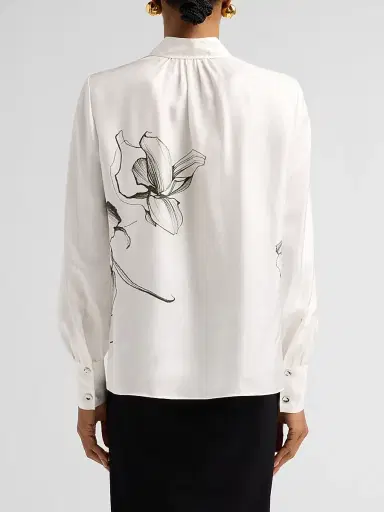 Jason Wu Collection Women's Shadow Floral Silk Twill Tieneck Blouse - Chalk Hunter Green Multi - Size 14 | Thumbnail 3