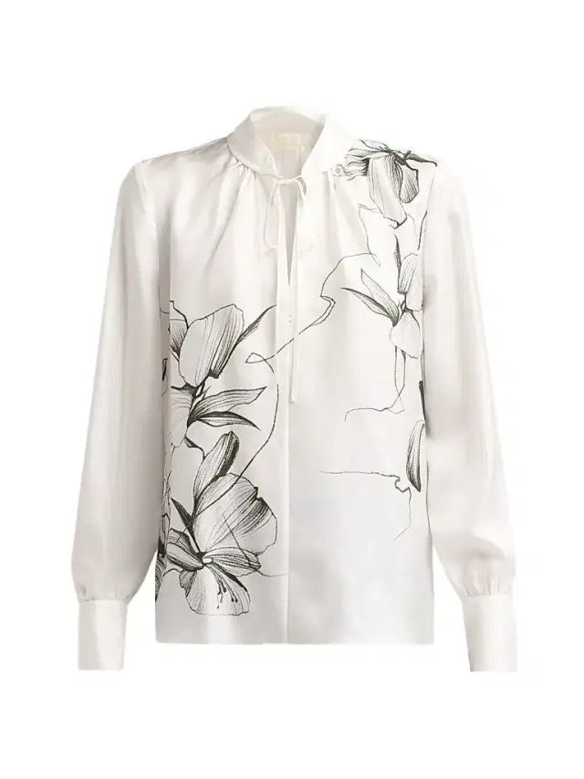Jason Wu Collection Women's Shadow Floral Silk Twill Tieneck Blouse - Chalk Hunter Green Multi