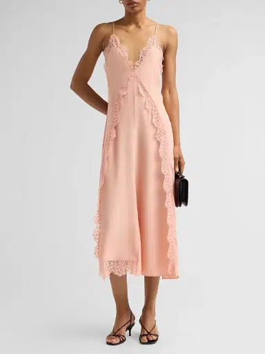 Stella McCartney Women's Lace-Trimmed Silk Cami Dress - Soft Rose - Size 10 | Thumbnail 2