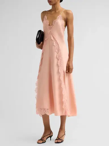 Stella McCartney Women's Lace-Trimmed Silk Cami Dress - Soft Rose - Size 10 | Thumbnail 3
