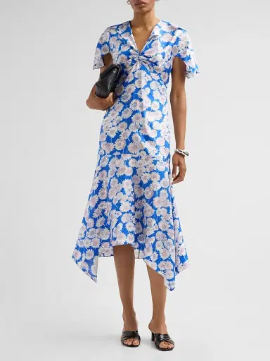Stella McCartney Women's Daisy Print Silk Midi Dress - Cobalt - Size 10 | Thumbnail 2