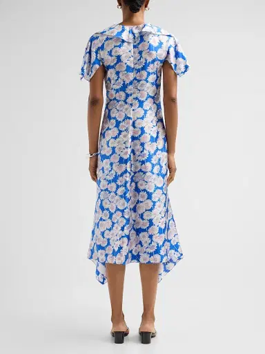 Stella McCartney Women's Daisy Print Silk Midi Dress - Cobalt - Size 10 | Thumbnail 3
