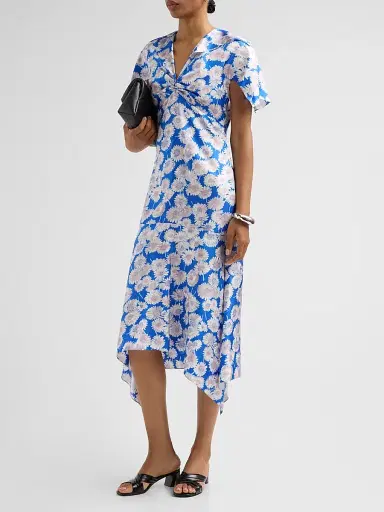 Stella McCartney Women's Daisy Print Silk Midi Dress - Cobalt - Size 10 | Thumbnail 4