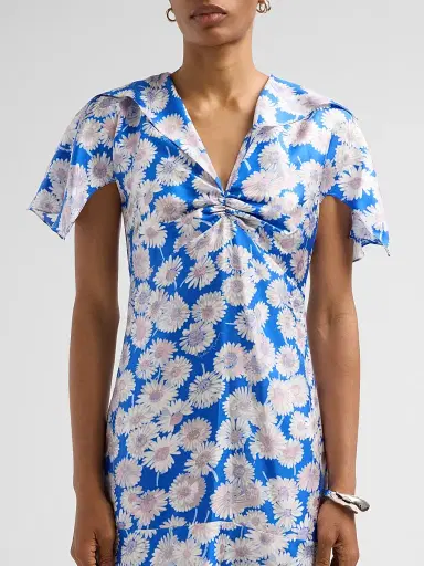 Stella McCartney Women's Daisy Print Silk Midi Dress - Cobalt - Size 10 | Thumbnail 5