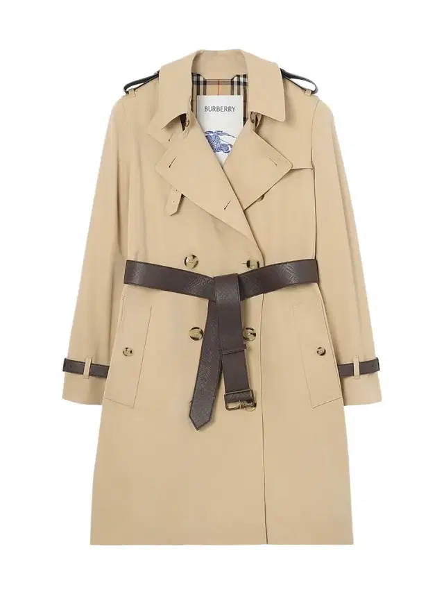 Burberry Women's Kensington Leather-Trim Mid-Length Trench Coat - Honey
