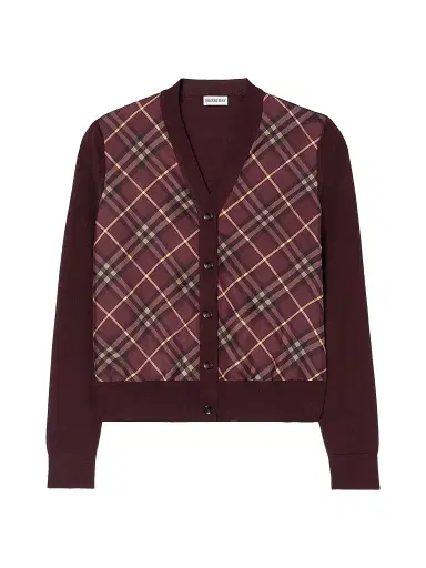 Burberry Women's Check Panel Wool-Silk Cardigan - Vineyard Red | Thumbnail 1