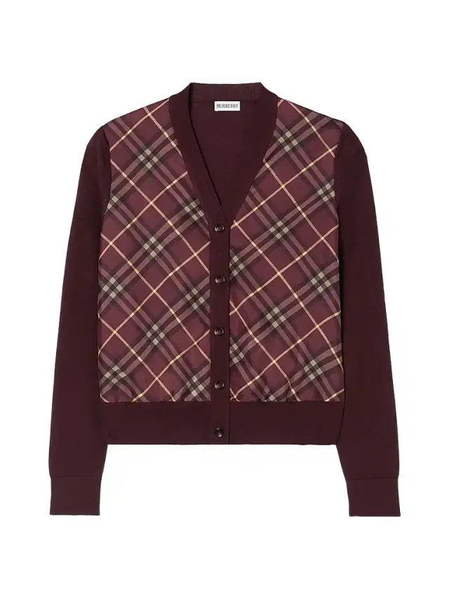 Burberry Women's Check Panel Wool-Silk Cardigan - Vineyard Red