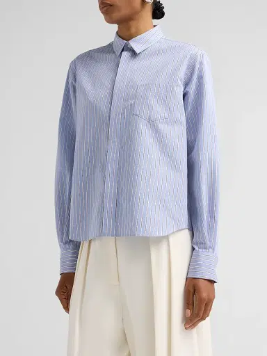 Sacai Women's Cotton Poplin Striped Shirt - Blue Stripe - Size XL | Thumbnail 4 Sacai Women's Cotton Poplin Striped Shirt - Blue Stripe - Size XL | Thumbnail 4