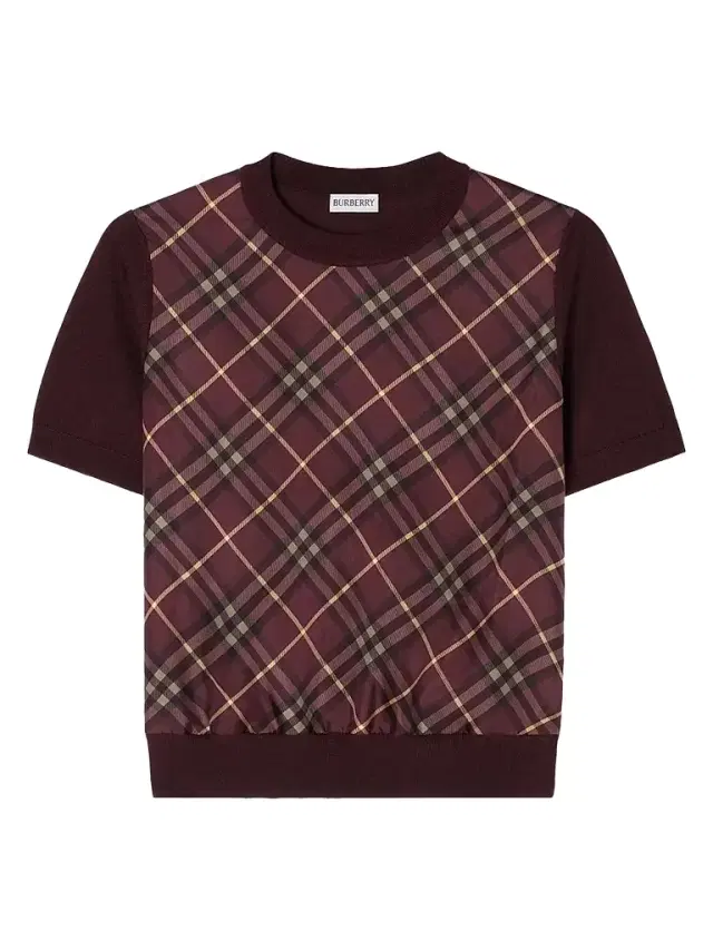 Burberry Women's Sandrina Check Panel Wool-Silk T-Shirt - Vineyard Red
