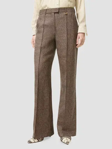 Burberry Women's Rozalyn Check Wool-Linen Tailored Trousers - Soap Beige - Size 14 | Thumbnail 2