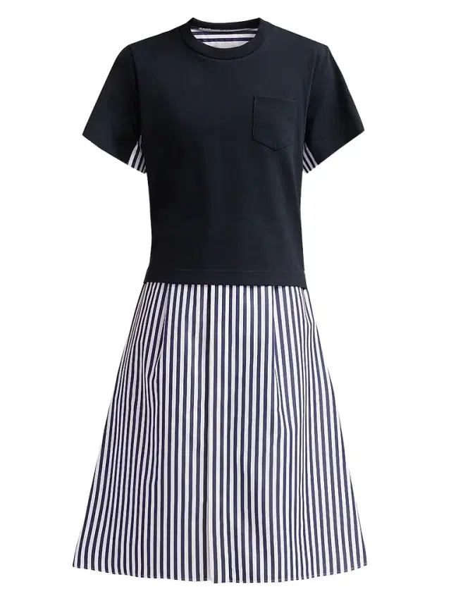 sacai Women's Cotton Poplin T-Shirt Midi Dress - Navy Stripe