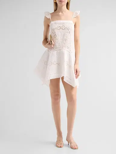 Self-Portrait Women's Embroidered Linen-Cotton Handkerchief Mini Dress - White - Size 10 | Thumbnail 2 Self-Portrait Women's Embroidered Linen-Cotton Handkerchief Mini Dress - White - Size 10 | Thumbnail 2