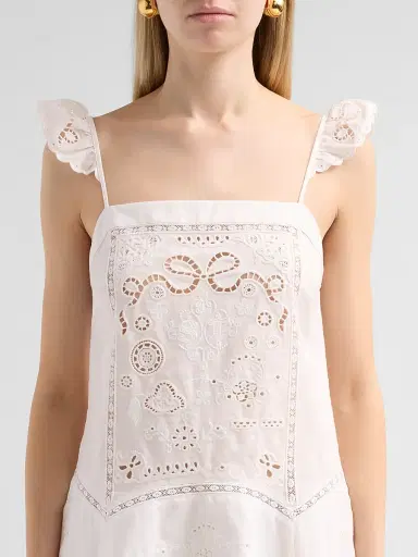 Self-Portrait Women's Embroidered Linen-Cotton Handkerchief Mini Dress - White - Size 10 | Thumbnail 5 Self-Portrait Women's Embroidered Linen-Cotton Handkerchief Mini Dress - White - Size 10 | Thumbnail 5