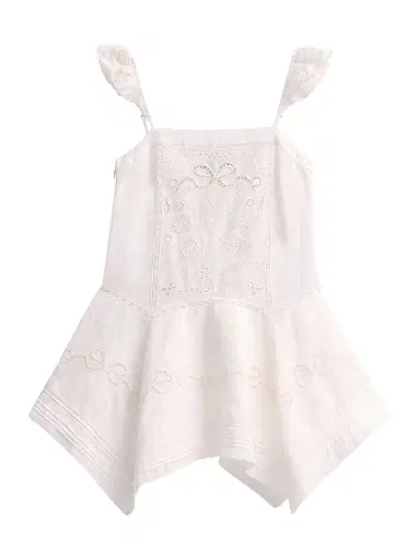 Self-Portrait Women's Embroidered Linen-Cotton Handkerchief Mini Dress - White - Size 10 | Thumbnail 1 Self-Portrait Women's Embroidered Linen-Cotton Handkerchief Mini Dress - White - Size 10 | Thumbnail 1