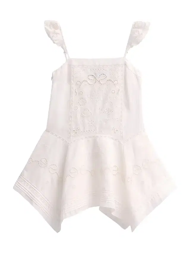 Women's Embroidered Linen-Cotton Handkerchief Mini Dress - White