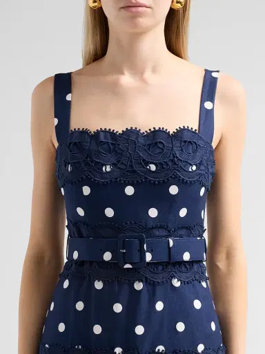 Self-Portrait Women's Polka Dot Linen & Lace Midi Dress - Navy - Size 10 | Thumbnail 5 Self-Portrait Women's Polka Dot Linen & Lace Midi Dress - Navy - Size 10 | Thumbnail 5