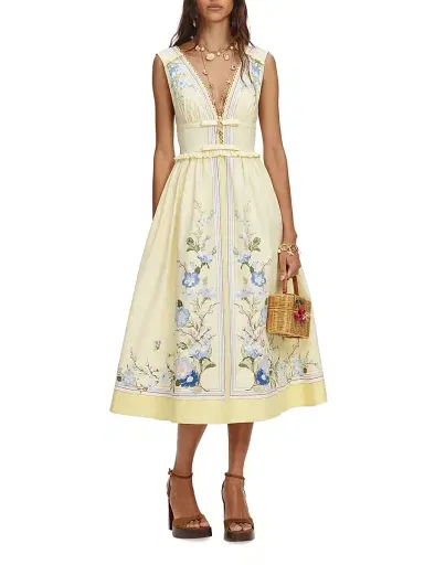Self-Portrait Women's Floral Cotton Ruffle Midi Dress | Thumbnail 2 Self-Portrait Women's Floral Cotton Ruffle Midi Dress | Thumbnail 2