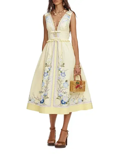 Self-Portrait Women's Floral Cotton Ruffle Midi Dress | Thumbnail 3 Self-Portrait Women's Floral Cotton Ruffle Midi Dress | Thumbnail 3