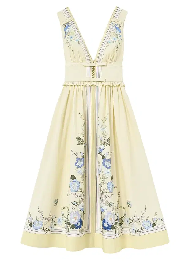 Self-Portrait Women's Floral Cotton Ruffle Midi Dress - Yellow