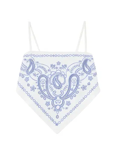 Self-Portrait Women's Bandana Embroidered Linen-Cotton Crop Top - White - Size 12 | Thumbnail 1