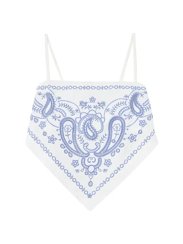 Self-Portrait Women's Bandana Embroidered Linen-Cotton Crop Top - White