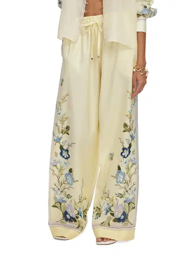 Self-Portrait Women's Floral Organza Wide-Leg Drawstring Pants - Yellow - Size 12 | Thumbnail 4 Self-Portrait Women's Floral Organza Wide-Leg Drawstring Pants - Yellow - Size 12 | Thumbnail 4