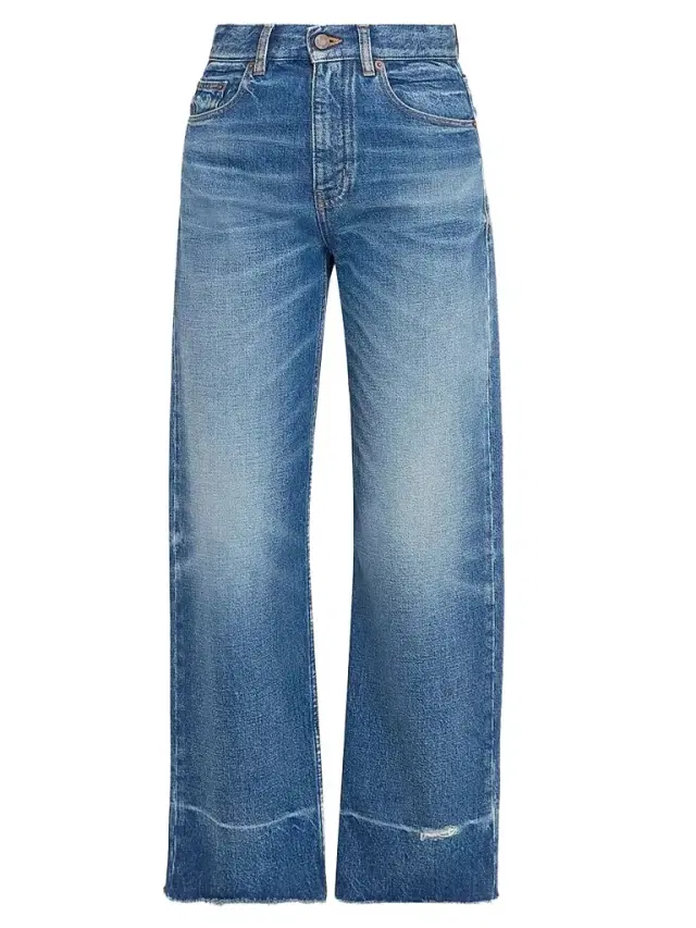 Women's Cotton Wide-Leg Crop Jeans - Dark Cobalt