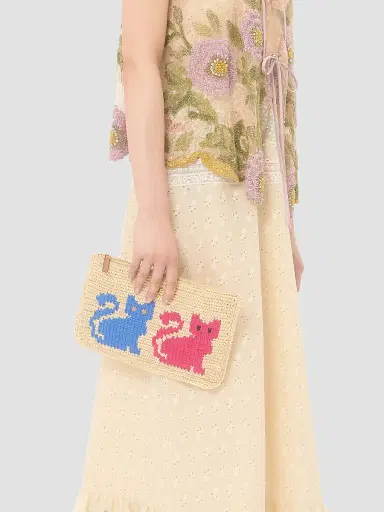 Valentino Garavani Women's Raffiachat Raffia Clutch with Embroidery - Natural | Thumbnail 2 Valentino Garavani Women's Raffiachat Raffia Clutch with Embroidery - Natural | Thumbnail 2