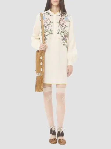 Valentino Garavani Women's Short Embroidered Linen Dress - Ivory - Size 0 | Thumbnail 2 Valentino Garavani Women's Short Embroidered Linen Dress - Ivory - Size 0 | Thumbnail 2