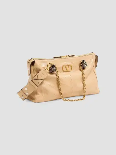 Valentino Garavani Women's Panthea Shoulder Bag in Nappa Leather with Chevron Pattern - Gold Beige | Thumbnail 5