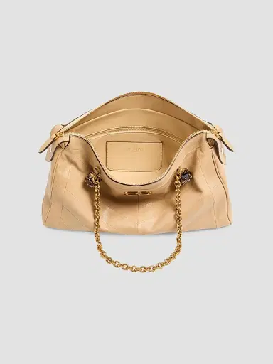 Valentino Garavani Women's Panthea Shoulder Bag in Nappa Leather with Chevron Pattern - Gold Beige | Thumbnail 7