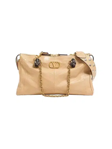 Valentino Garavani Women's Panthea Shoulder Bag in Nappa Leather with Chevron Pattern - Gold Beige | Thumbnail 1