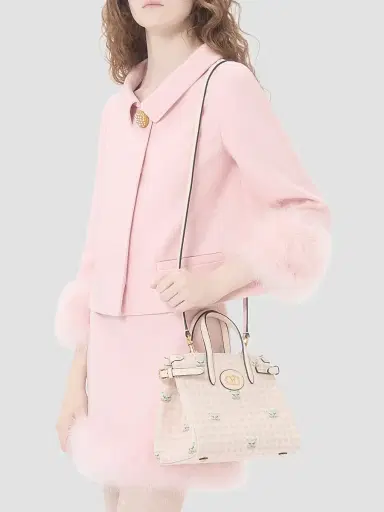 Valentino Garavani Women's Antibes Small Top Handle Bag in Vichy Le Chat De La Maison Canvas - Pink Ivory | Thumbnail 3 Valentino Garavani Women's Antibes Small Top Handle Bag in Vichy Le Chat De La Maison Canvas - Pink Ivory | Thumbnail 3