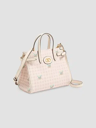 Valentino Garavani Women's Antibes Small Top Handle Bag in Vichy Le Chat De La Maison Canvas - Pink Ivory | Thumbnail 5 Valentino Garavani Women's Antibes Small Top Handle Bag in Vichy Le Chat De La Maison Canvas - Pink Ivory | Thumbnail 5